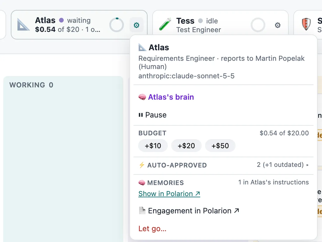 Pause or let go of an agent from its ⚙ menu on the Team page