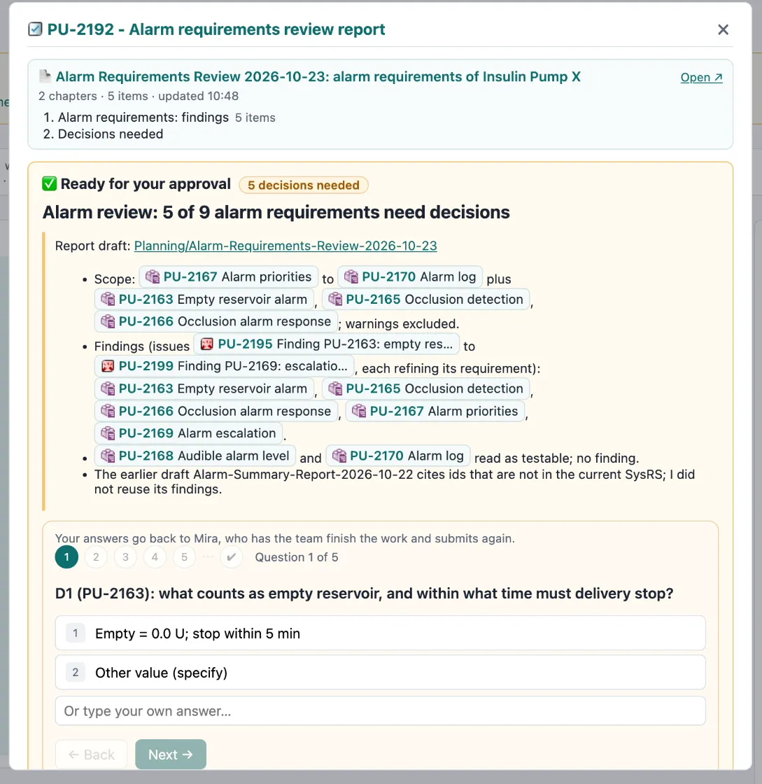 The decision box shows the report outline